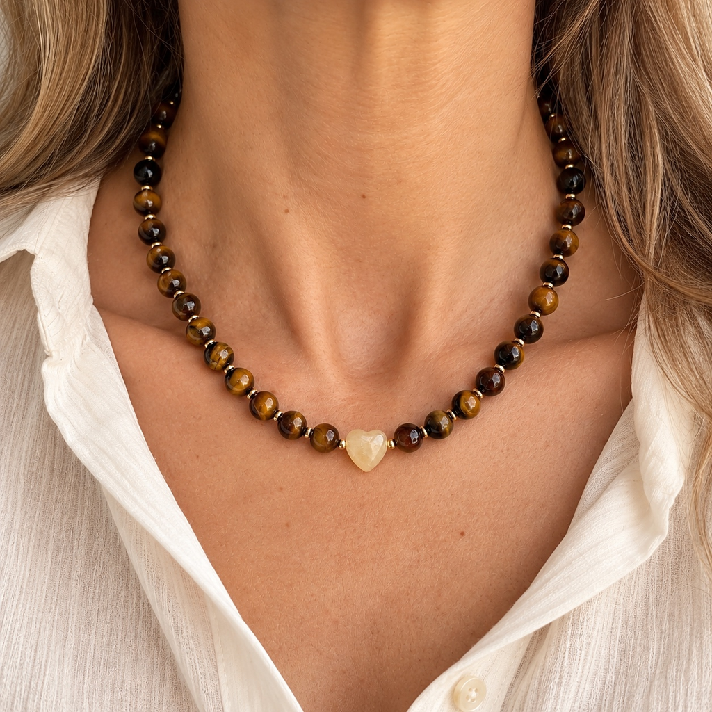 Collier Eva - Oeil de tigre & Jade