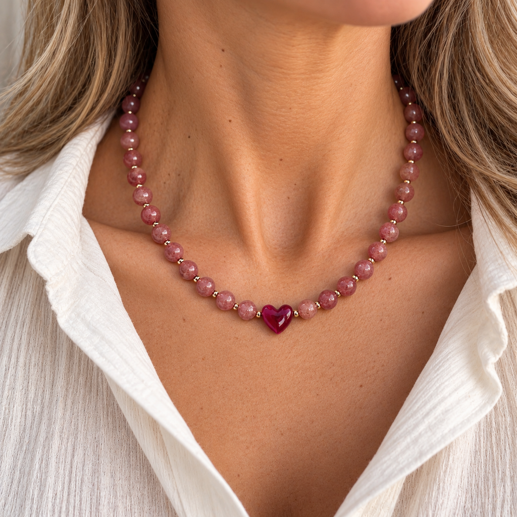Collier Eva - Quartz fraise