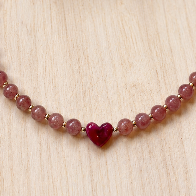 Collier Eva - Quartz fraise