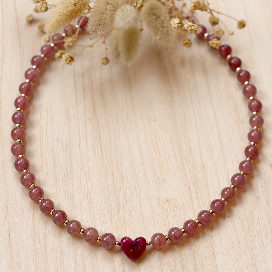 Collier Eva - Quartz fraise